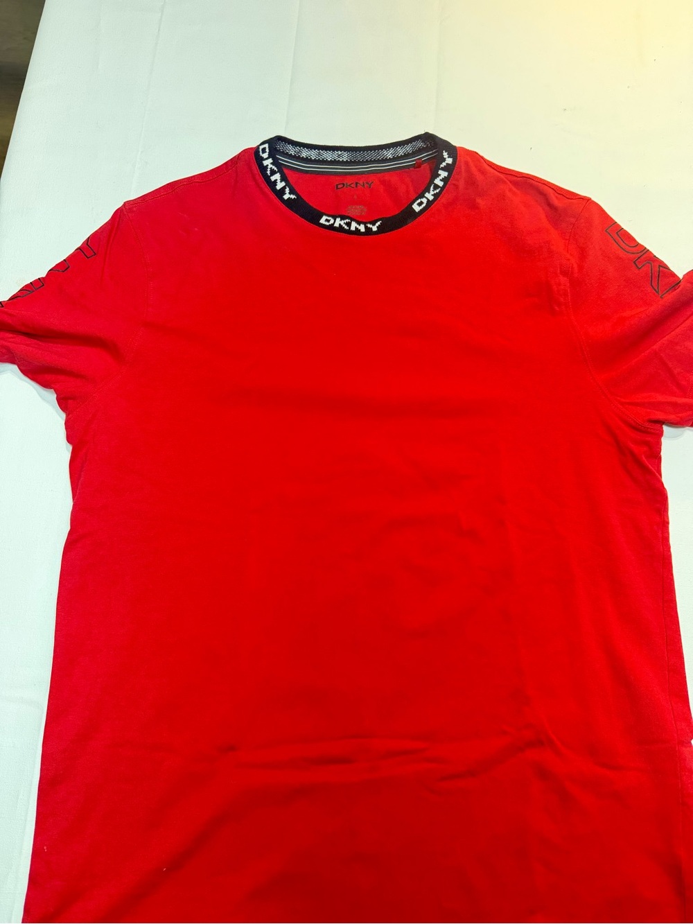DKNY Red Short Sleeve Logo Neck T‑Shirt